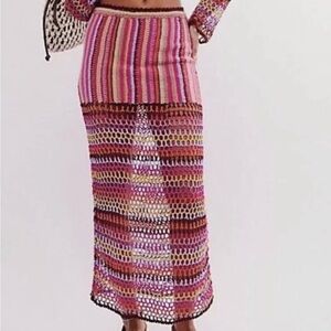 Free People Sunrise Bali Crochet Maxi Skirt Size XL